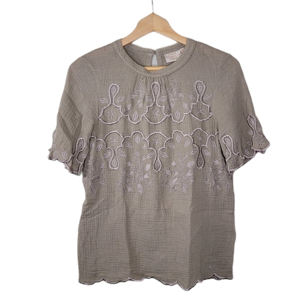 Rungolee Embroidered Brown Top Size Small